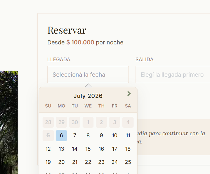 Calendario por cabaña